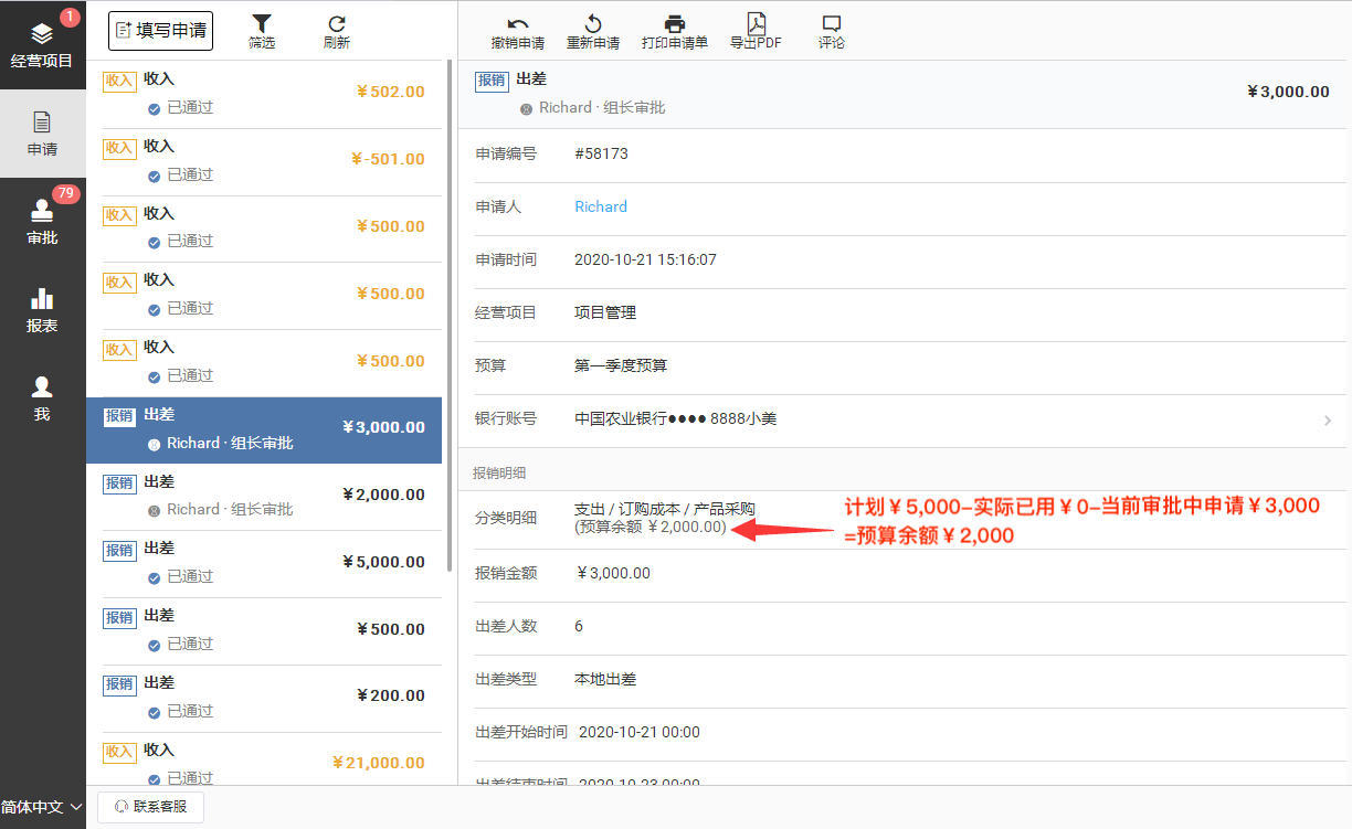 预算余额变成剩余2000元了